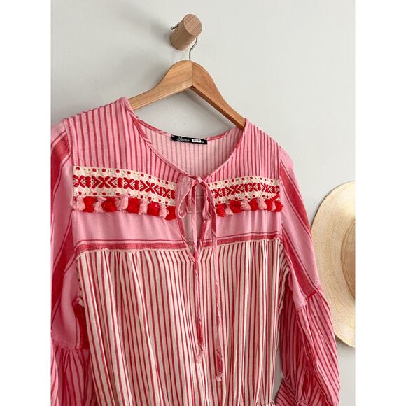 Devotion Twins | Greek Embroidered Tunic Boho Dress | Red Pink | Sz XS - Picture 6 of 16